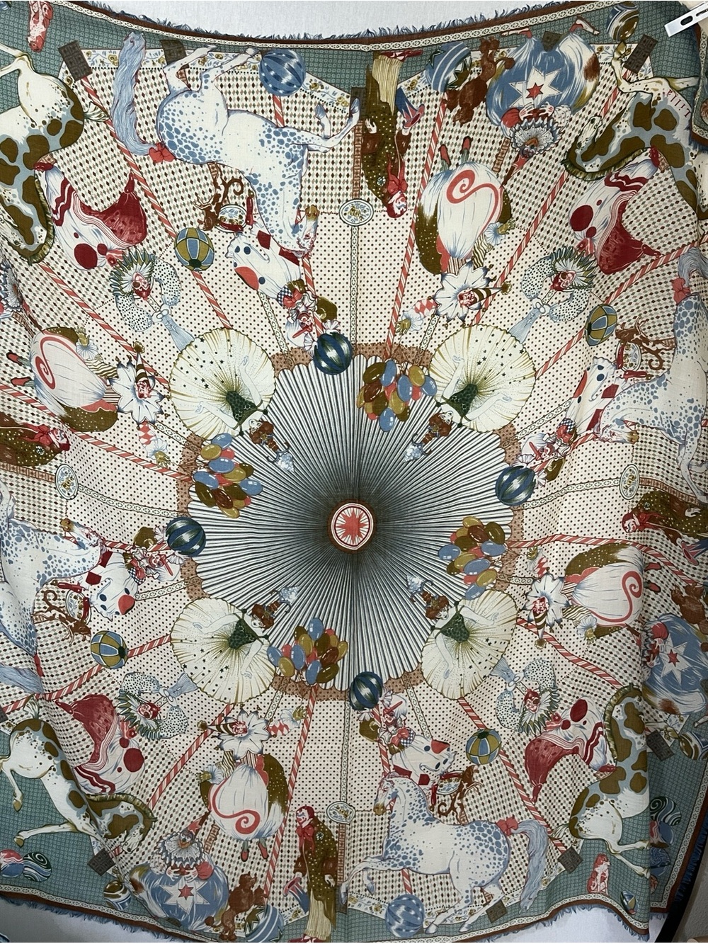 Vintage 100% wool Made in Italy Novelty Circus Print Large Square Scarf 80‘s